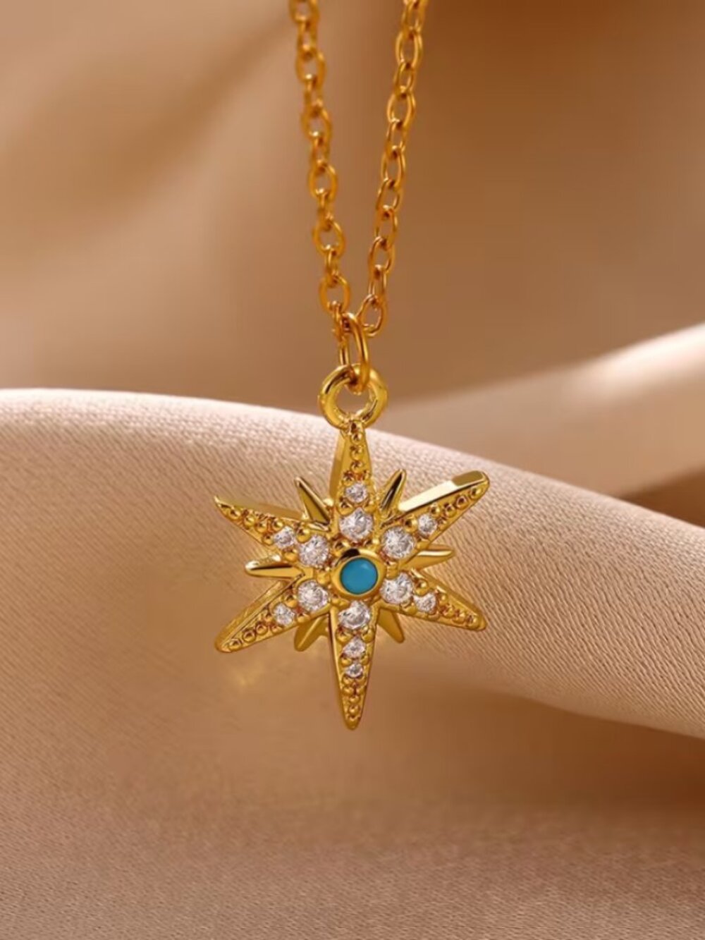 14K Gold Womens 1ct Diamond Turquoise Star Pendant Necklace 14 K Silver Jewelry